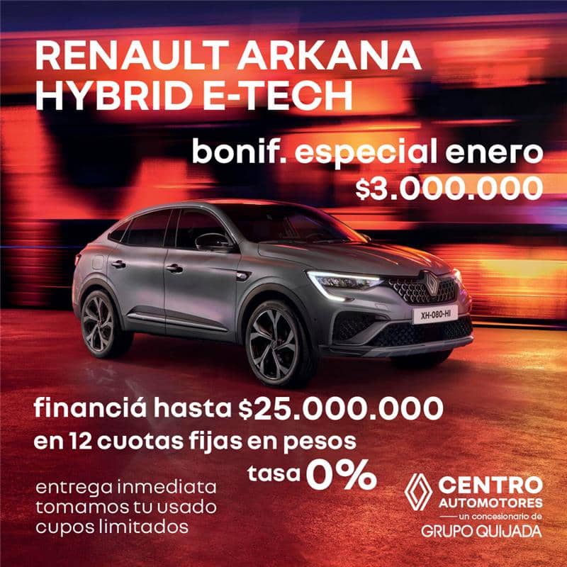 Renault Arkana Hybrid E-Tech - Bonificación $3.000.000, financiación hasta $25.000.000 en 12 cuotas a tasa 0%